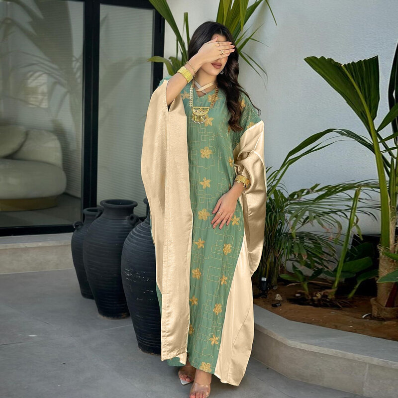 Midden-Oosten Marokko Arabische Dubai Moslim Islamitische Dames Geborduurde Kleur Blok Jurk Luxe Mode Jalabiya Gewaad