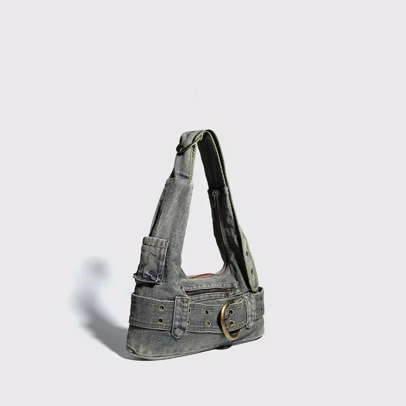 حقيبة كتف جينز مغسولة للنساء ، حقيبة يد متعددة الاستخدامات للسيدات ، حقيبة تحت الإبط غير رسمية ، حقيبة يد للتنقل ، موضة عصرية