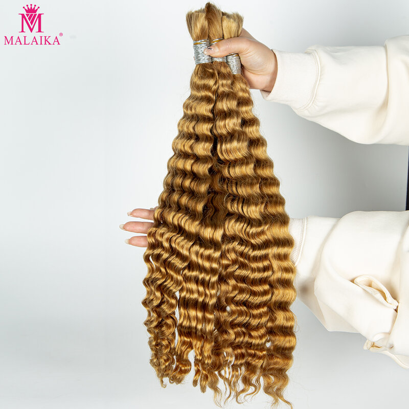 Extensiones de cabello humano rizado para trenzas bohemias, cabello Virgen sin trama, ondulado profundo a granel, 27 colores