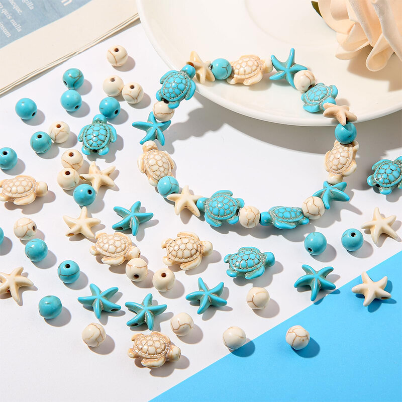 20 Cute Artificial Turquoise Turtles And Starfish Shaped Earrings, Necklace, Keychain, Phone Chain, Anklet, Beaded Beads, Diy Ho