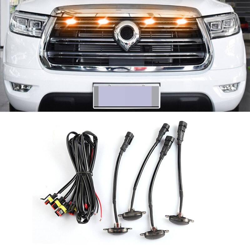 For GWM Great Wall Cannon GWM Poer Ute 2019-2023 Car Front Center Grille Yellow LED Light Refitting Decor Lamp Night Warning