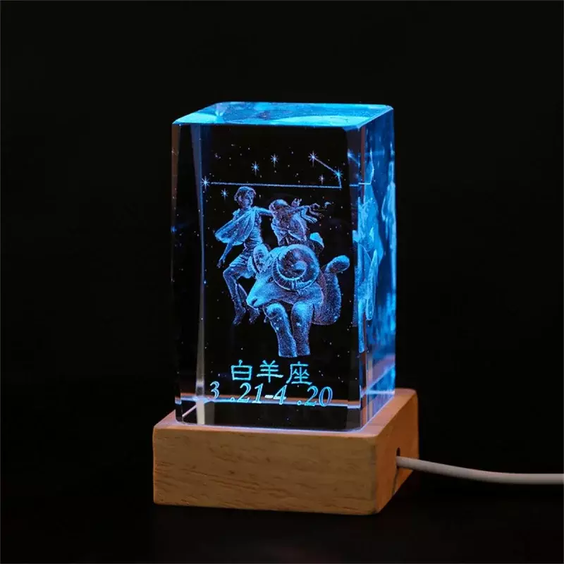 Креативный 3D кристалл внутренняя резьба двенадцать созвездий изображение праздничный подарок красочный светящийся ночник декоративный орнамент для стола