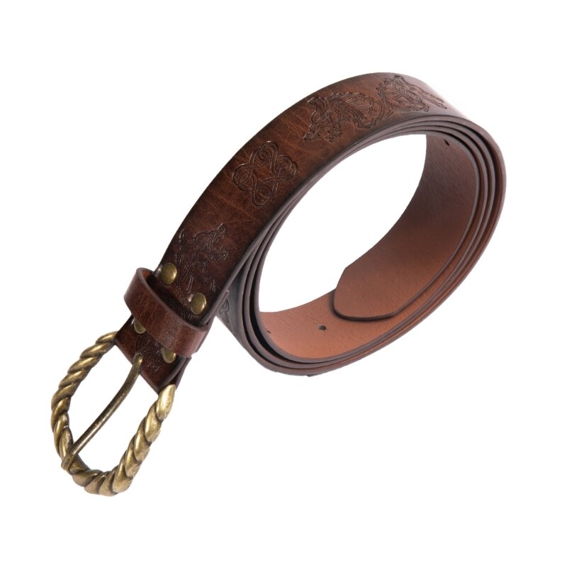 2024 New Medieval Belt for Men Knight Belt Embossed PU Leather Ring Belt Costume LARP Accessories