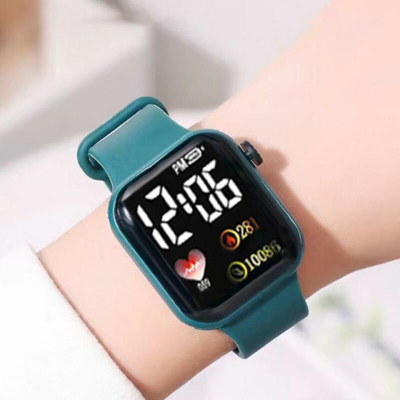 Electronic Watch Luminous Square Dial Non Waterproof Adjustable Comfortable Heart Print Kids LED Digital Sport Wrist Watch Gift