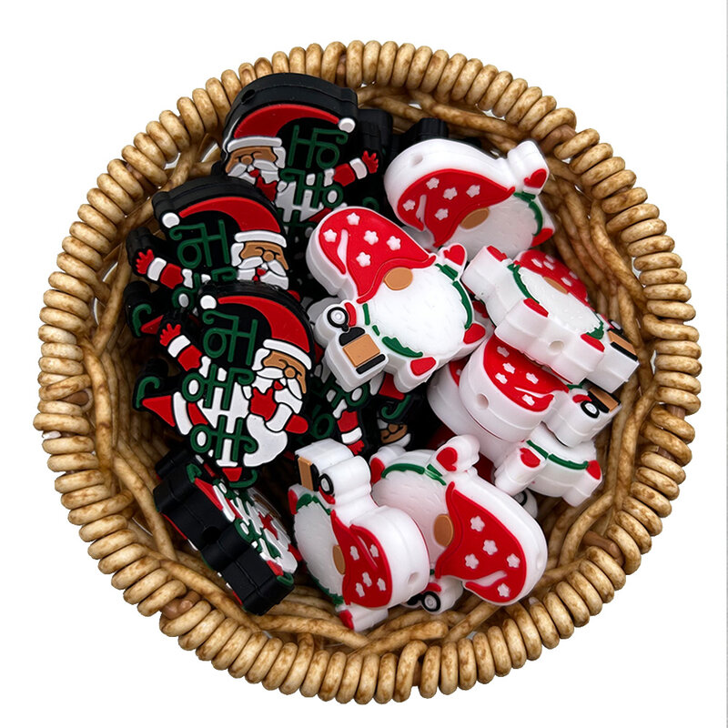 실리콘 크리스마스 아기 구슬 치발기 구슬, 아기 씹기 장난감 구슬, DIY 젖꼭지 체인, 보석 액세서리, 귀여운 선물, 10 개, 신제품