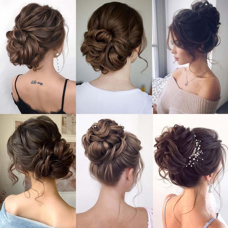 Synthetic Chignon Messy Bun Claw Clip in Hair Piece Wavy Curly Hair Bun Ponytail Extensions Scrunchie Hairpieces for Women