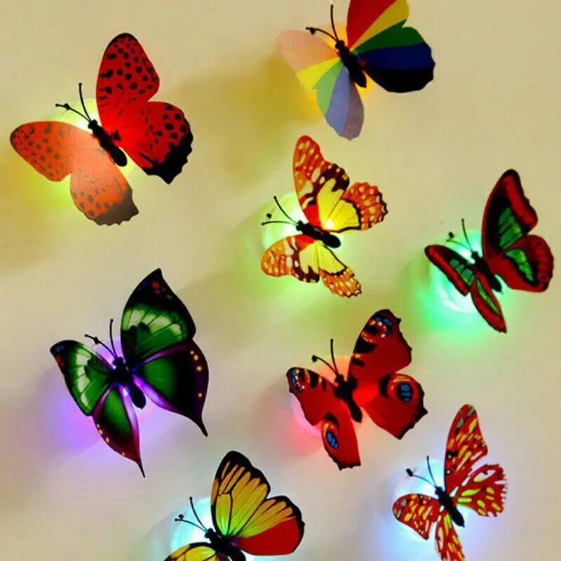 12/24PCS Led Decorative Toy Creative Colorful Luminous Butterfly Night Light Paste Wall Lamp Small Play Atmosphere Light