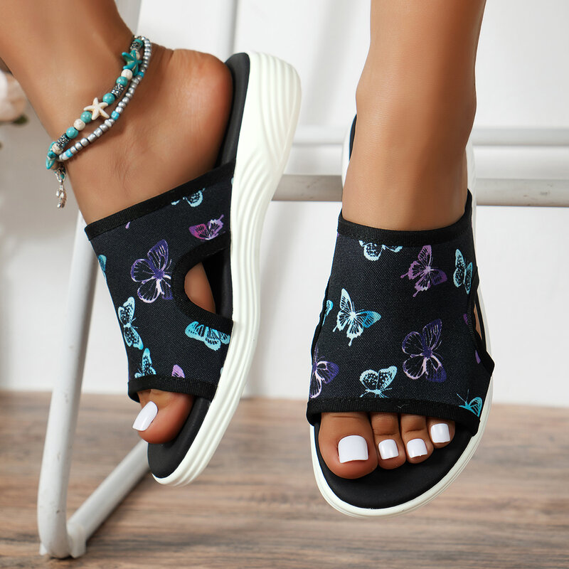 Sandalias de plataforma informales para mujer, zapatillas elásticas ortopédicas con punta abierta, transpirables, para playa