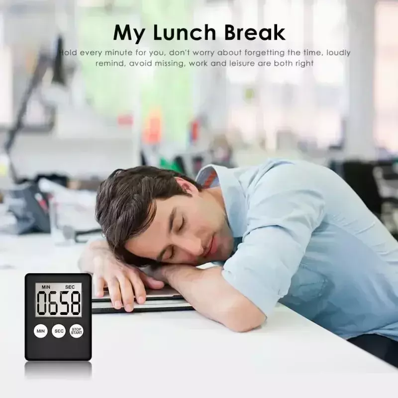 Jam Alarm Magnet untuk memasak, Jam Alarm penghitung mundur layar LCD Digital persegi panjang