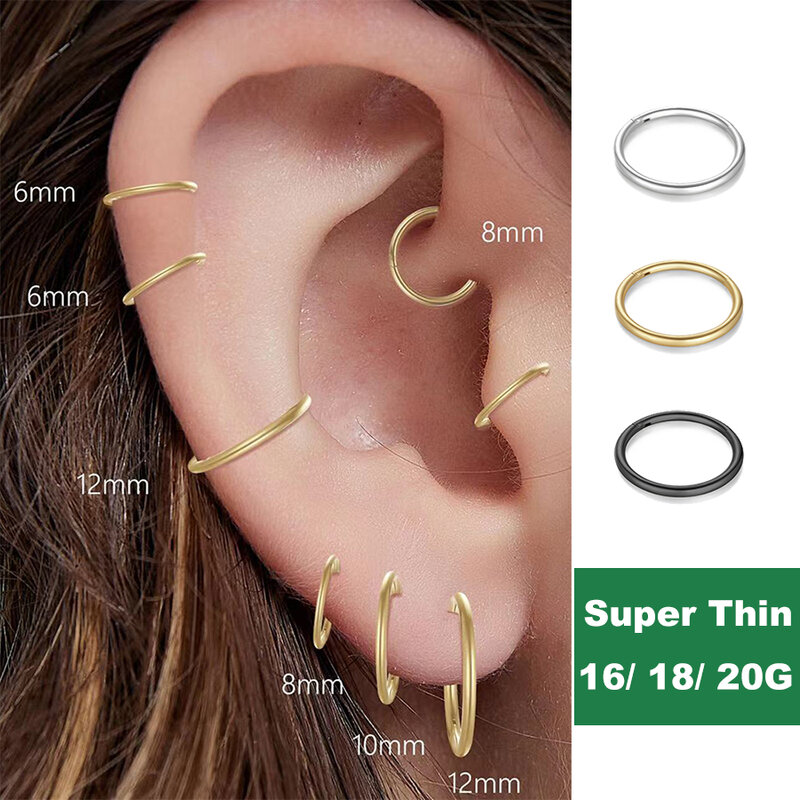 2/6PCS Seamless 316L Stainless Steel Nose Ring for Men Women Hoop Earrings Septum Helix Tragus Ear Piercing Jewelry 20G 18G 16G