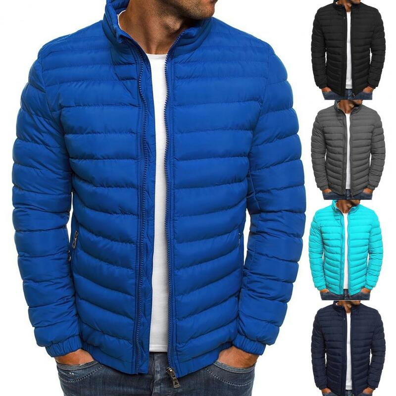 Casual Puffer Jacket  Slim Fit Autumn Winter Men Coat  Zipper Pockets Parka Jacket