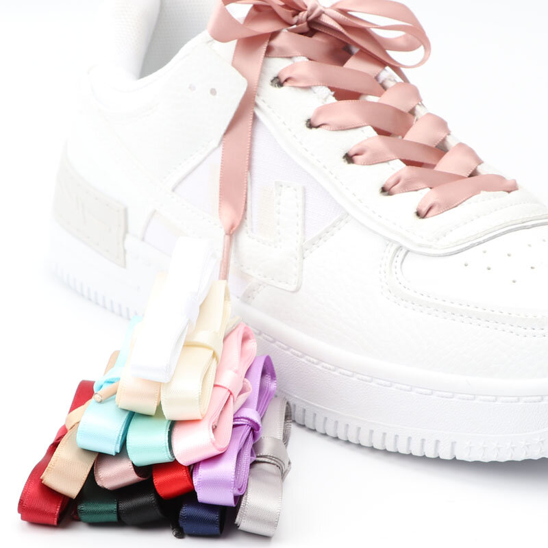 New 1Pair 1CM Width Satin Silk Ribbon Shoelaces 80/100/120/150CM Length Sneaker Sport Shoes Lace Adult Children's Laces S2