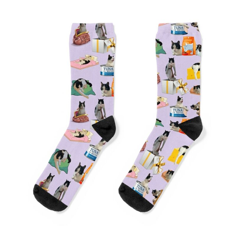 Chaussettes chauffantes chat bicolore pour homme et femme, chaussettes de neige