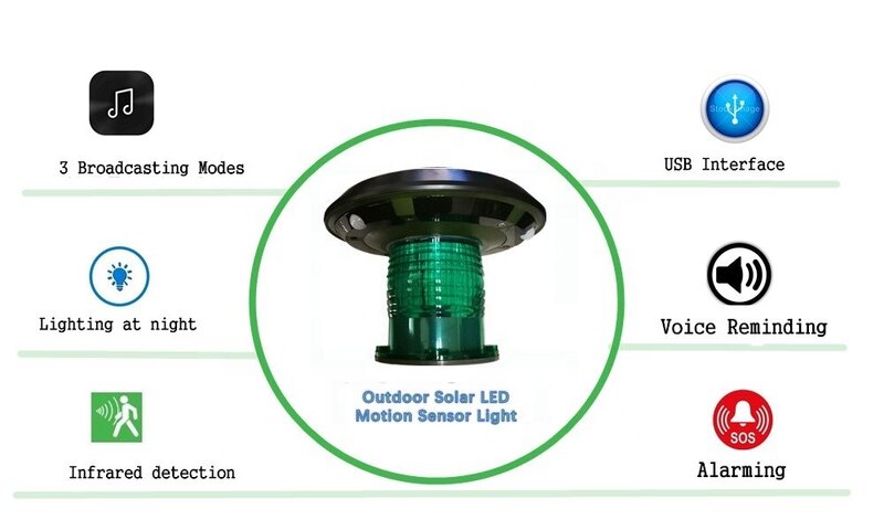 Rappel vocal de sécurité solaire avec éclairage LED pour alerte de Danger