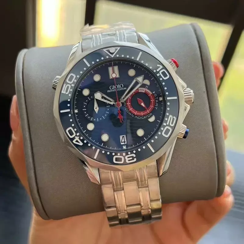 Luxury Men's Quartz Chronograph VK63 Watch 904L Stainless Steel Black Blue Green Ceramic Bezel Speed Rubber Moonwatch