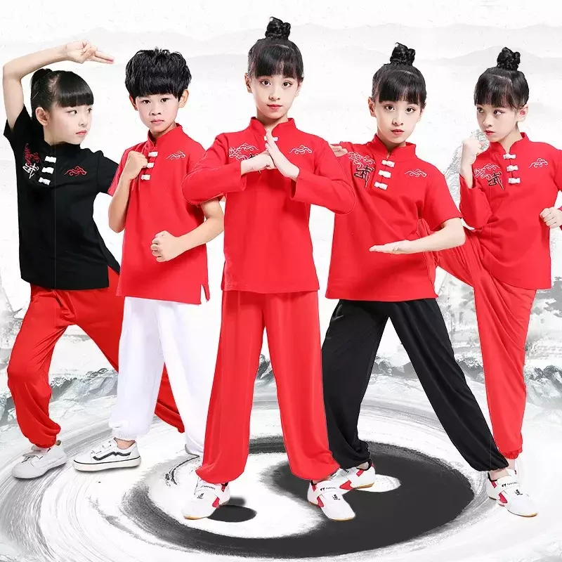 Fato de Wushu de manga curta e longa infantil, roupas juvenis, roupas de Kung Fu Performance, estudantes de Tai Chi