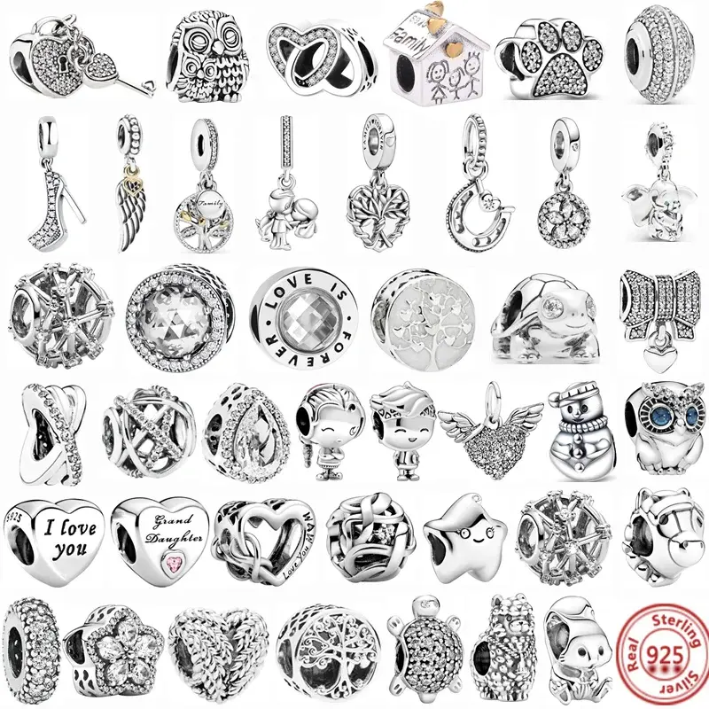925 Sterling Silver Dangle Beads para As Mulheres, Árvore Familiar do Amor, flocos de neve, se Encaixa Pulseiras Pandora Originais, DIY Bead, Fazer Jóias
