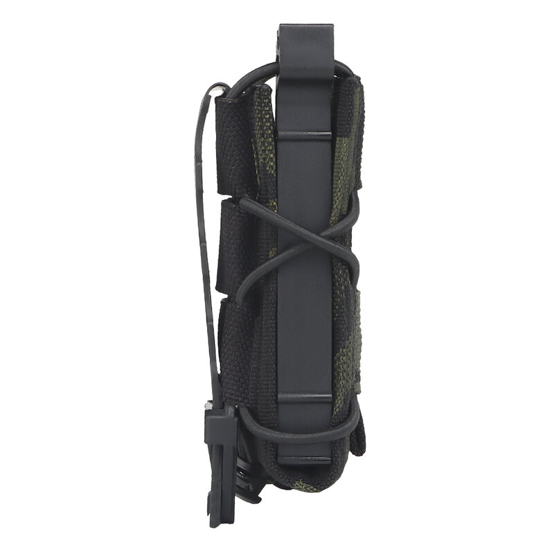 Tactical 9mm Pistol Magazine Pouch Long Single MOLLE PALS Malice Clip Shock Cord Polymer Side Panel Hunting Vest Belt