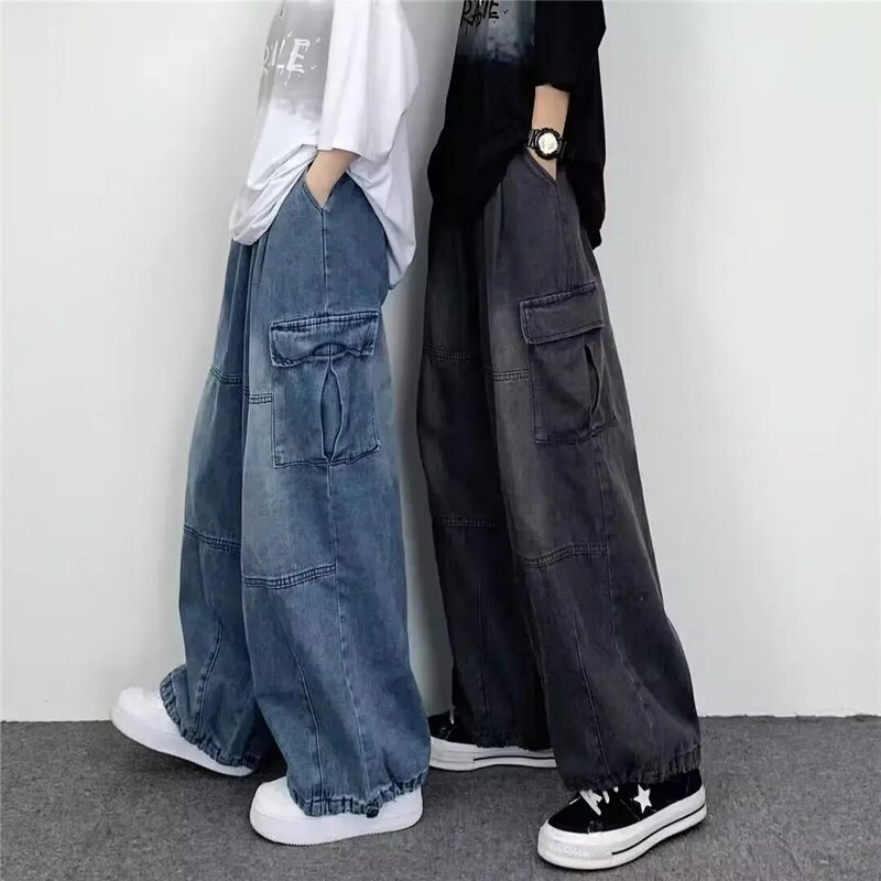 Джинсы мужские винтажные с широкими штанинами и большими карманами, Y2K