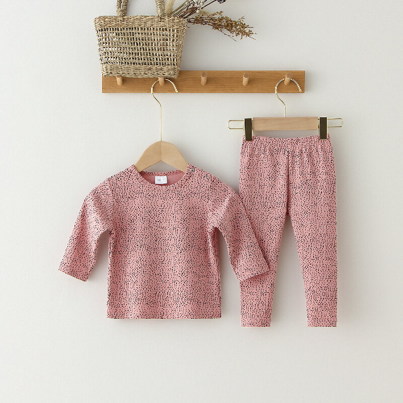 Conjunto de calças e tops de manga comprida para bebês meninos e meninas, pijamas de algodão sólido, casual, 0-24 meses, outono