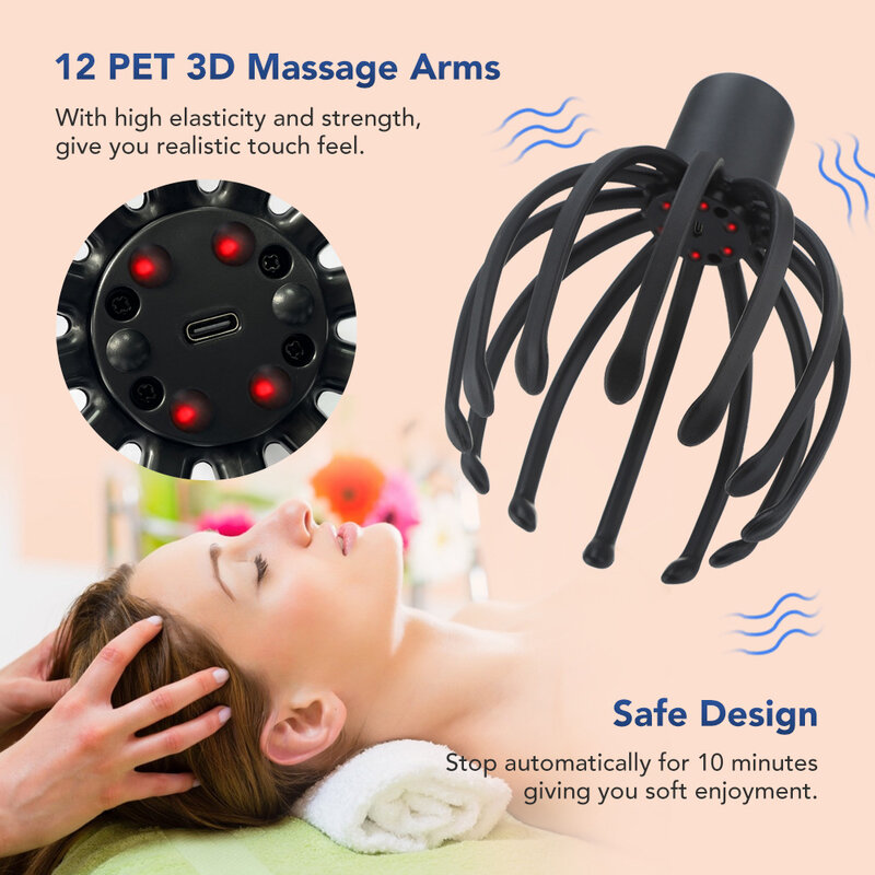 Masajeador de cuero cabelludo, dispositivo de masaje de cabeza de pulpo, regalo, nuevo producto