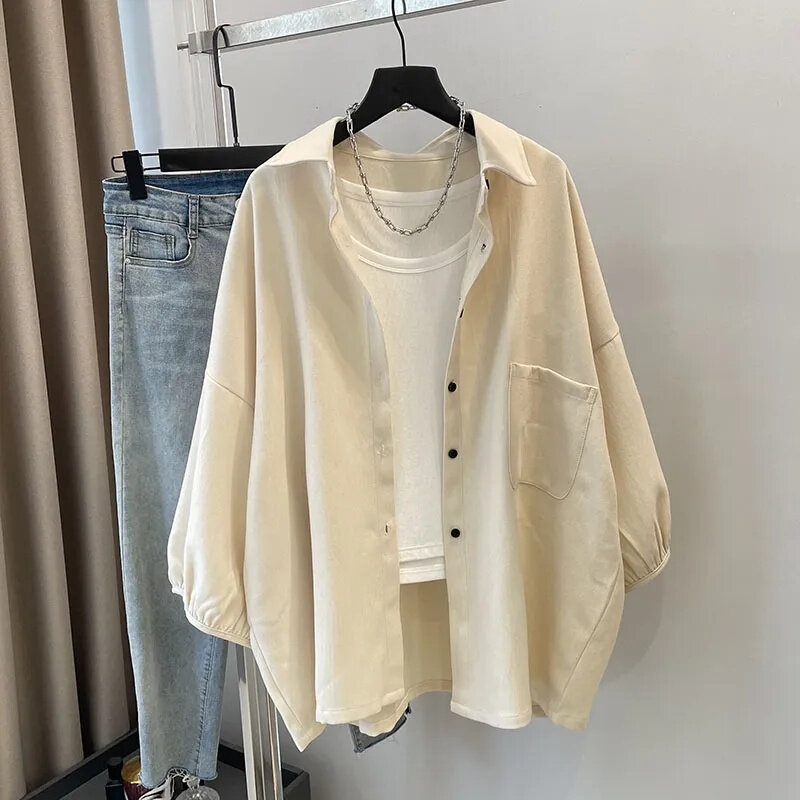 Женская свободная рубашка-пальто Hong Kong Flavor, корейский Кардиган для весны и осени, блузка-жакет, Дамская верхняя одежда для ленивых дам