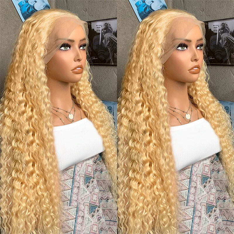 613 Honey Blond Lace Front Wigs Human Hair Deep Wave 13x4 HD Transparent Lace Frontal Wigs for Women Human Hair 180% Density
