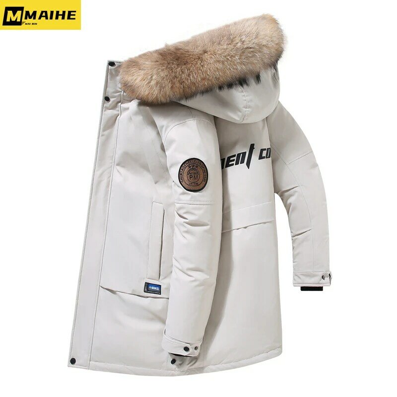 2023 브랜드 남성용 다운 재킷, 큰 울 칼라 모자, 따뜻하고 편안한 화이트 덕 다운 코트, 스키 롱 다운 재킷, 겨울 패션