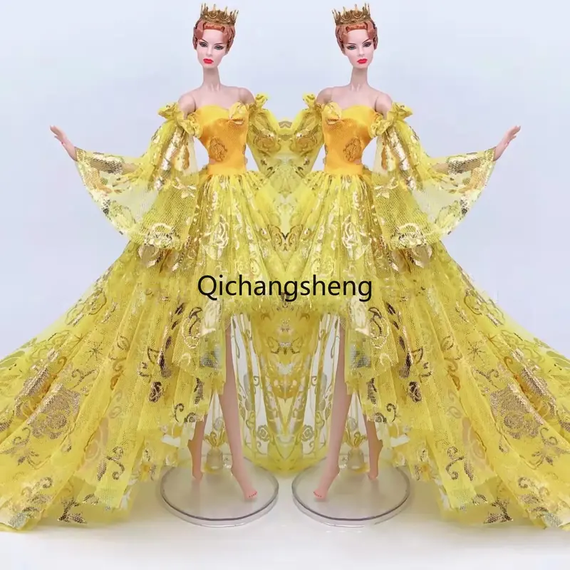 Vestido de boda amarillo y dorado de 11,5 pulgadas para muñeca Barbie, ropa de cola de pez, trajes de princesa para Barbie, accesorios de juguetes 1/6