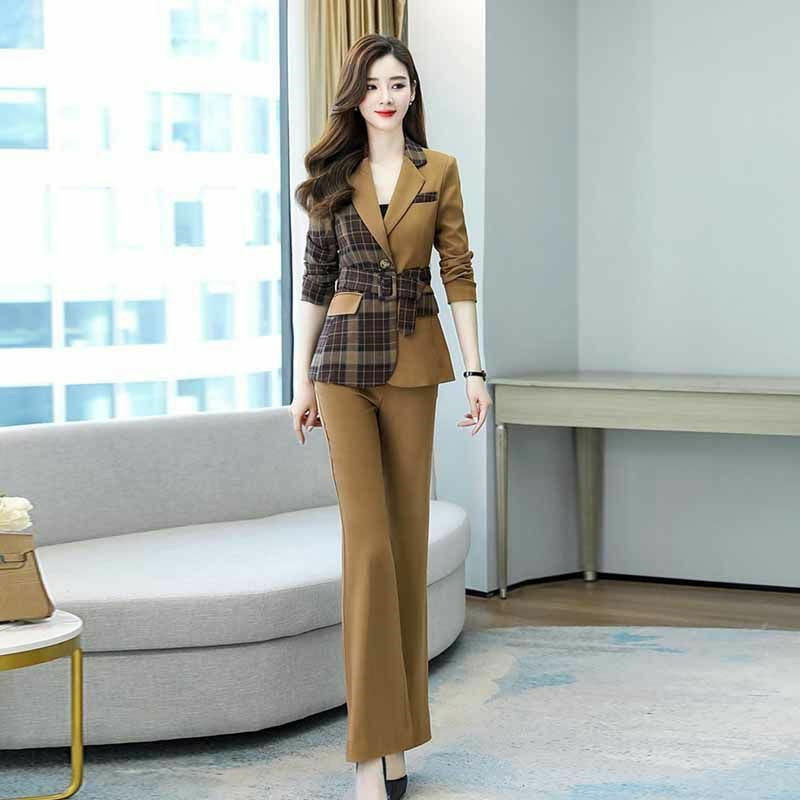 2022 novo coreano primavera e outono estilo de moda pequeno terno duas peças casual splice idade reduzindo elegante feminino conjunto