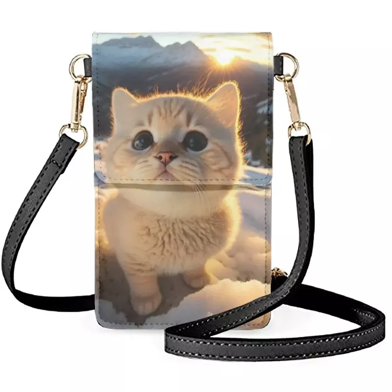 Bolso de hombro con estampado de gato para teléfono móvil, Cartera de lujo con pantalla táctil, tarjetero, 2023