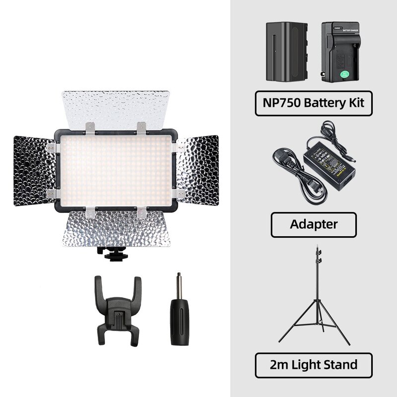 LEDビデオライトランプ,dvカムコーダー,バッテリーと充電器,新しいled308c ii,元帳308, 3300k-5600k,np770