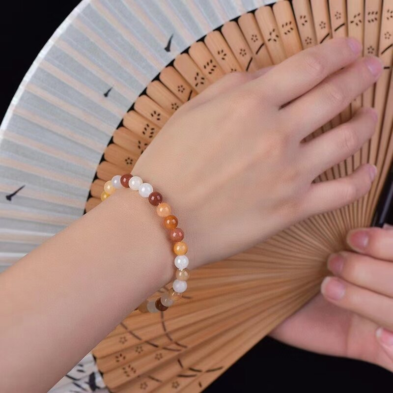 Gobi Jade rantai tangan alami batu warna-warni gelang wanita batu permata elastis gelang jimat perhiasan pesona perhiasan