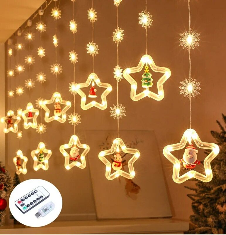 2024 nuova tenda di natale LED String Lights 3m Remote USB Holiday Lights per la casa camera da letto soggiorno decorazioni natalizie
