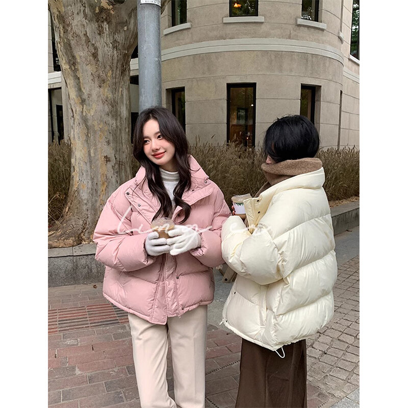 Krótkie parki kobiet Streetwear przycięty płaszcz koreański słodki kurtka pikowana zimowy jednokolorowa na co dzień wszystkie pasujące bawełniana watowana odzież na zewnątrz