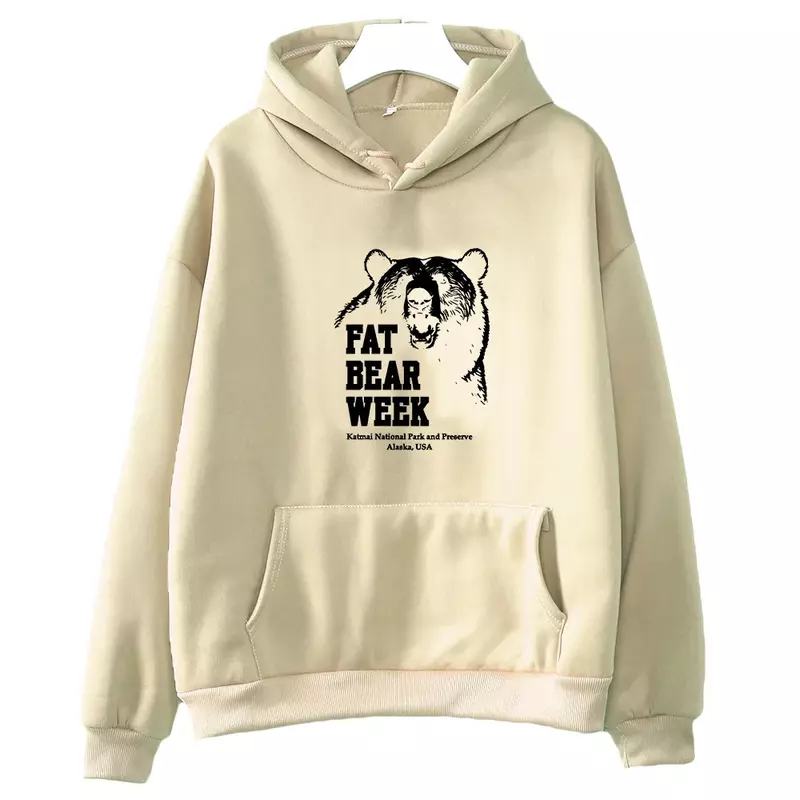 Pullover bertudung motif beruang lemak, baju kasual longgar Hoodie grafis hewan Sweatshirt bulu domba pria/wanita musim gugur