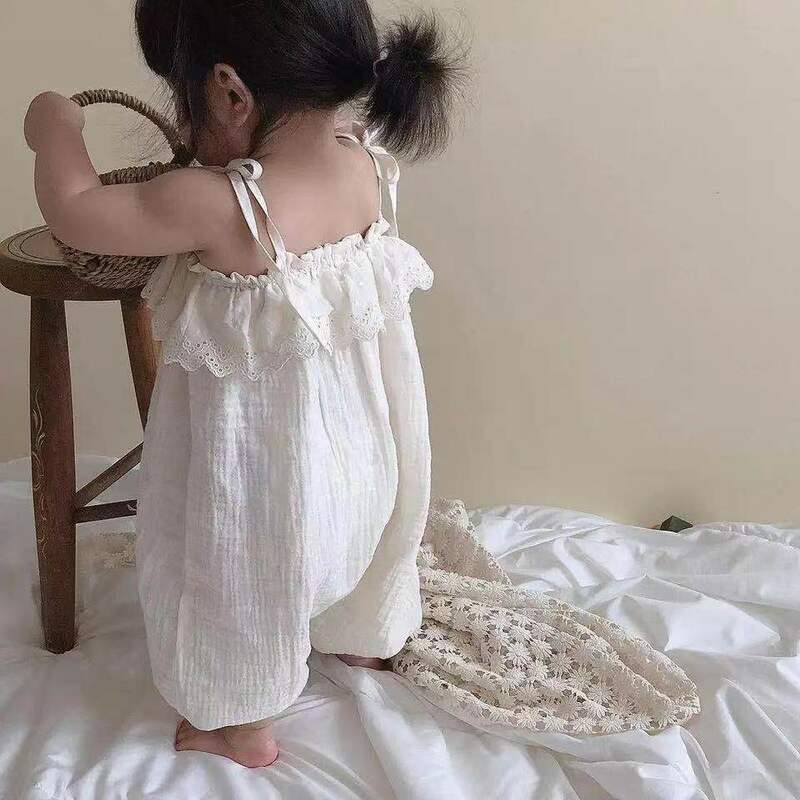 Macacão Sling sem mangas para menina, monocromático, bonito macacão de princesa, macacão infantil de algodão, roupas novas, verão, 2022