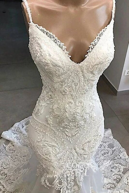 Женское свадебное платье с вышивкой Haute Couture, элегантное белое платье на бретельках-спагетти, с аппликацией русалки, со шлейфом, свадебное платье до пола