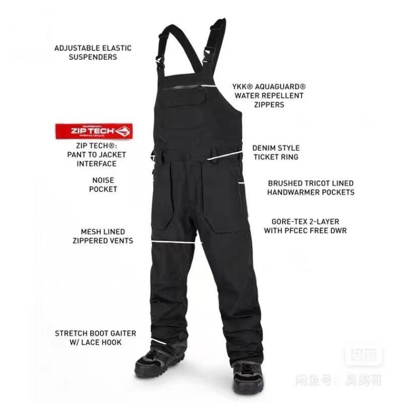 Dmt.Pstvm-pantalones de esquí con tirantes para hombre, pantalón largo de tela ancha, impermeable, color negro y caqui