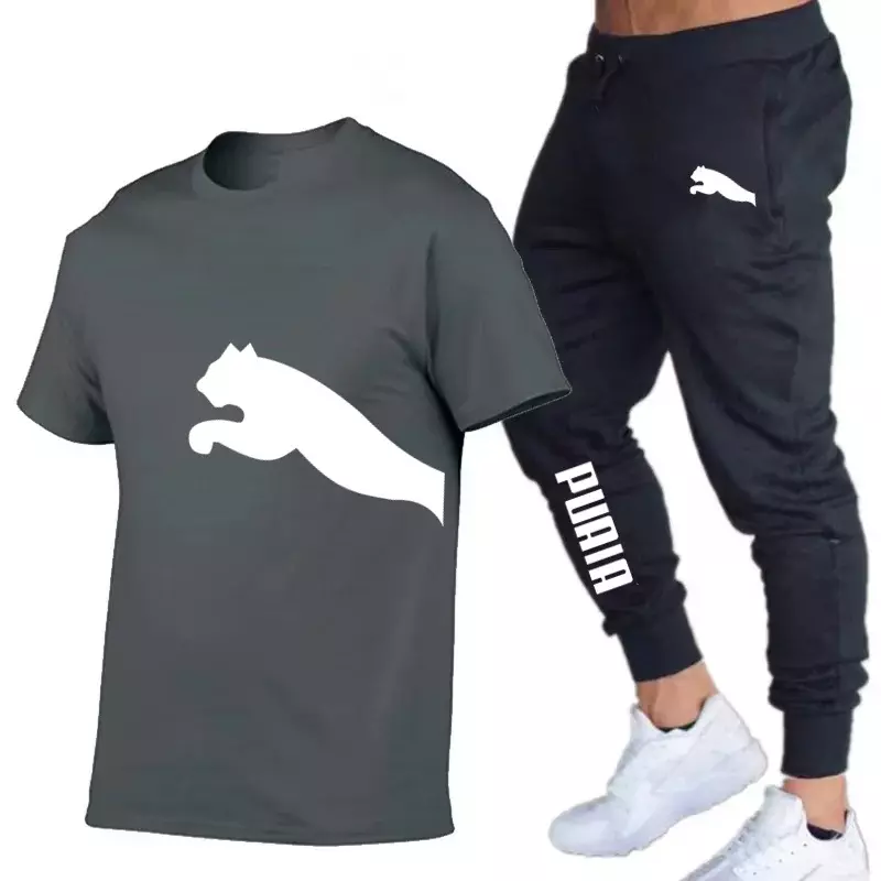 2024Summer Men's Tracksuit Suit Brand Short Sleeve T-Shirt + Trousers 2-Piece Sets Fitness Jogging Sports Pants Sportswear Suit
