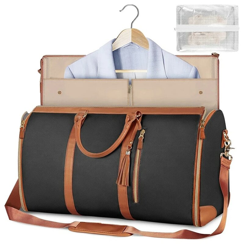 PU Carry On Garment Bag Bolsa de armazenamento de roupas dobrável de moda Bolsa esportiva de viagem de grande capacidade Bolsa Weekend Multi à prova d'água 55L