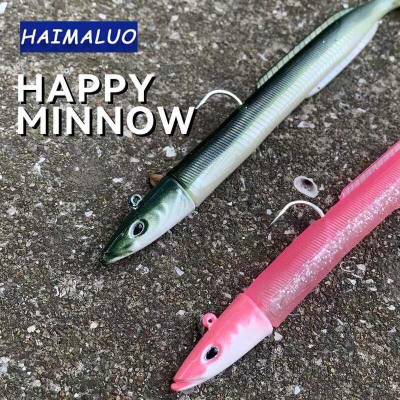 HAIMALUO นิ่มรูปมีความสุขเหยื่อล่อปลา Jig Head Hook ประดิษฐ์น้ำเค็มตะขอเบ็ดตกปลา Umpan Pancing Swimbait เหยื่อนิ่ม