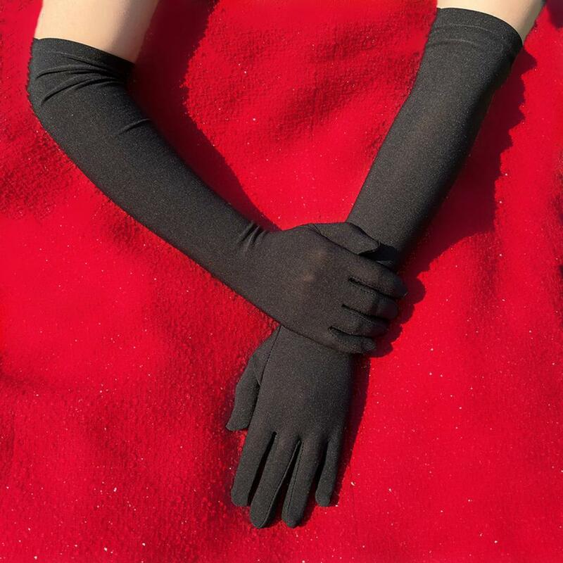 1 Paar Lange Handschoenen Hoog Elastisch Vriendelijk Tot Huid Vervagende Decoratieve Melkzijde Vrouwen Dansfeestbar Cosplay Lange Handschoenen