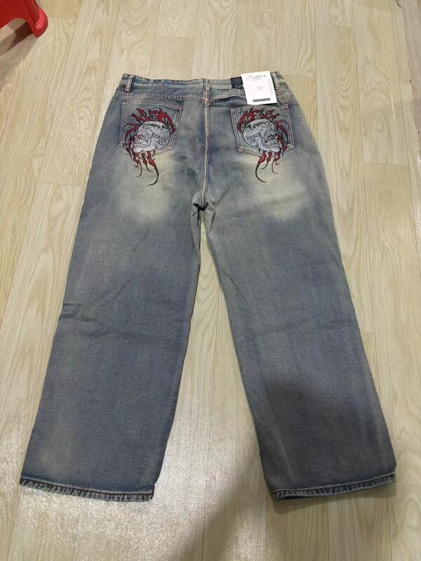 Vintage Y2K Baggy Jeans para homens e mulheres, calça casual de rua, perna larga, Plex DJ, bolso gigantesco, alta qualidade, raro, 2024