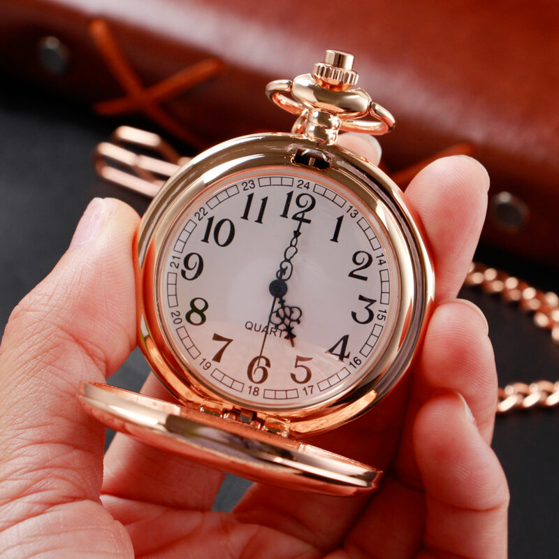 Roségouden Eenvoudige Digitale Display Quartz Zakhorloge Vintage Gladde Prachtige Ketting Armband Ketting Heren Dames Cadeau Reloj