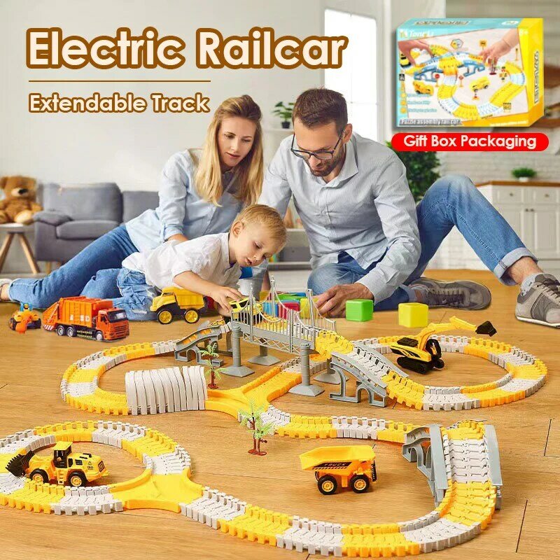 Juguete de pista eléctrica para niños, juego de coches de Minino de ingeniería, rompecabezas, juguetes de tren de coche de pista para niños, regalos de cumpleaños y Navidad