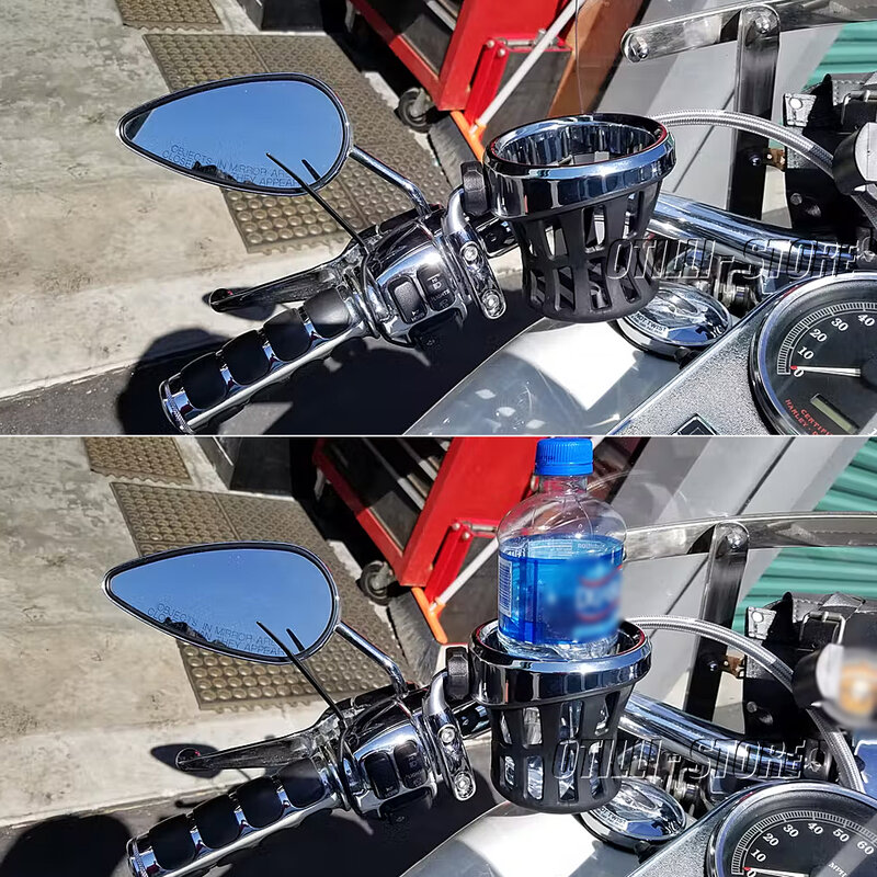 Nieuwe Black Chrome Motorfiets Bekerhouder Fiets Water Cup Fles Houder Stuur Fles Houder Koffie Stand Accessoires Rubber