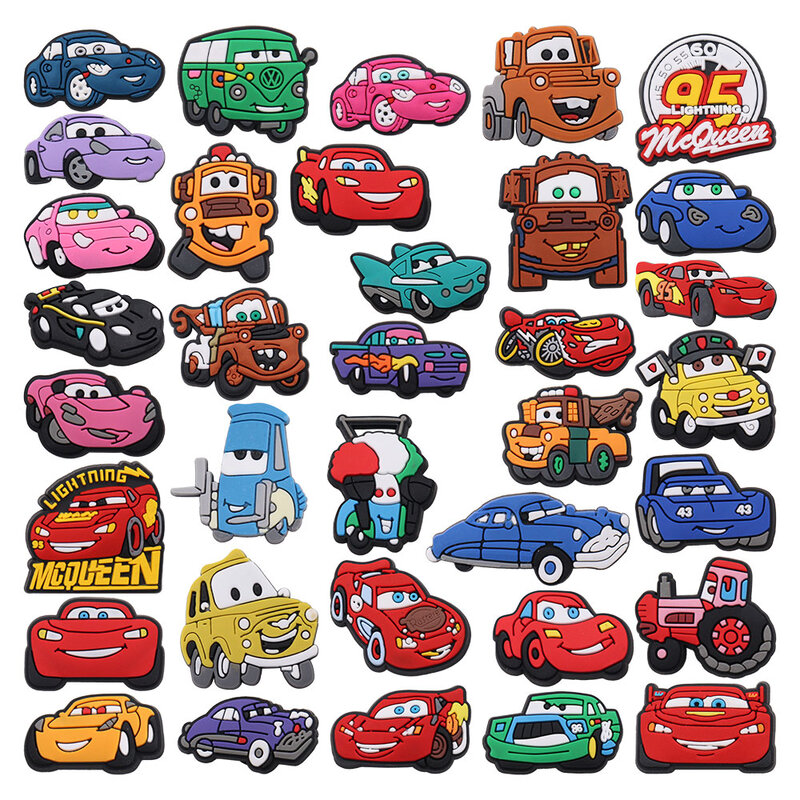 1Pcs Mix Cars Luigi Ramone Lightning McQueen PVC Shoe Charms Kids Popular Buckle Decorations Fit Birthday Gifts