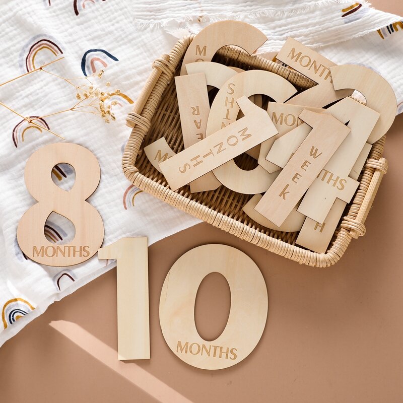 Cartes de photographie numérique en bois faites à la main pour bébé, 14 pièces, accessoires de photographie