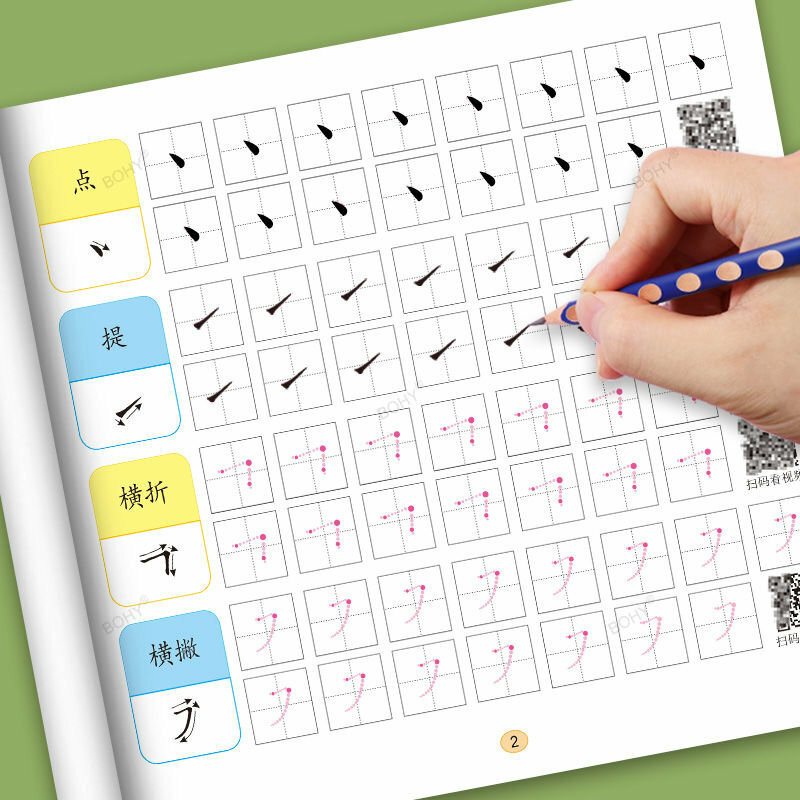 4 set stiker praktek kaligrafi 600 kata, latihan pena kontrol untuk siswa dan karakter pemula